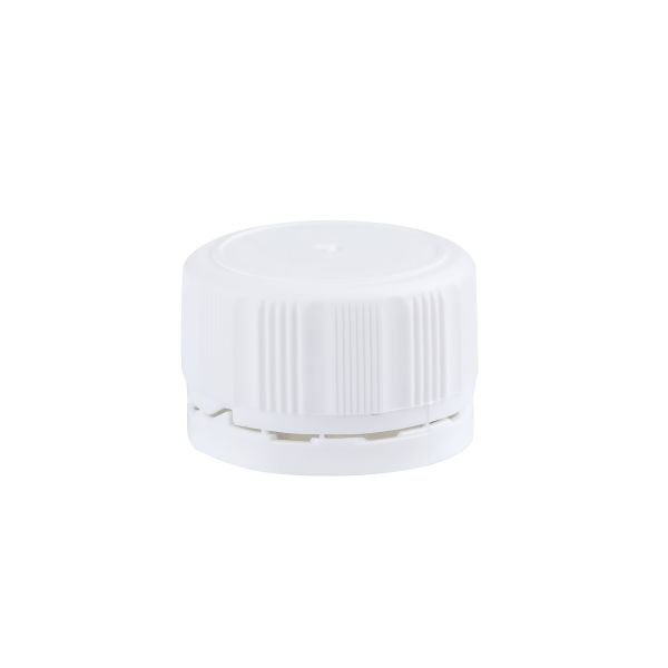 This tamper-evident screw cap is available in four colors: white, green, orange, red. Can be equipped with a nozzle. Used for closing plastic vials. The cap can be produced with PE or IS liner.