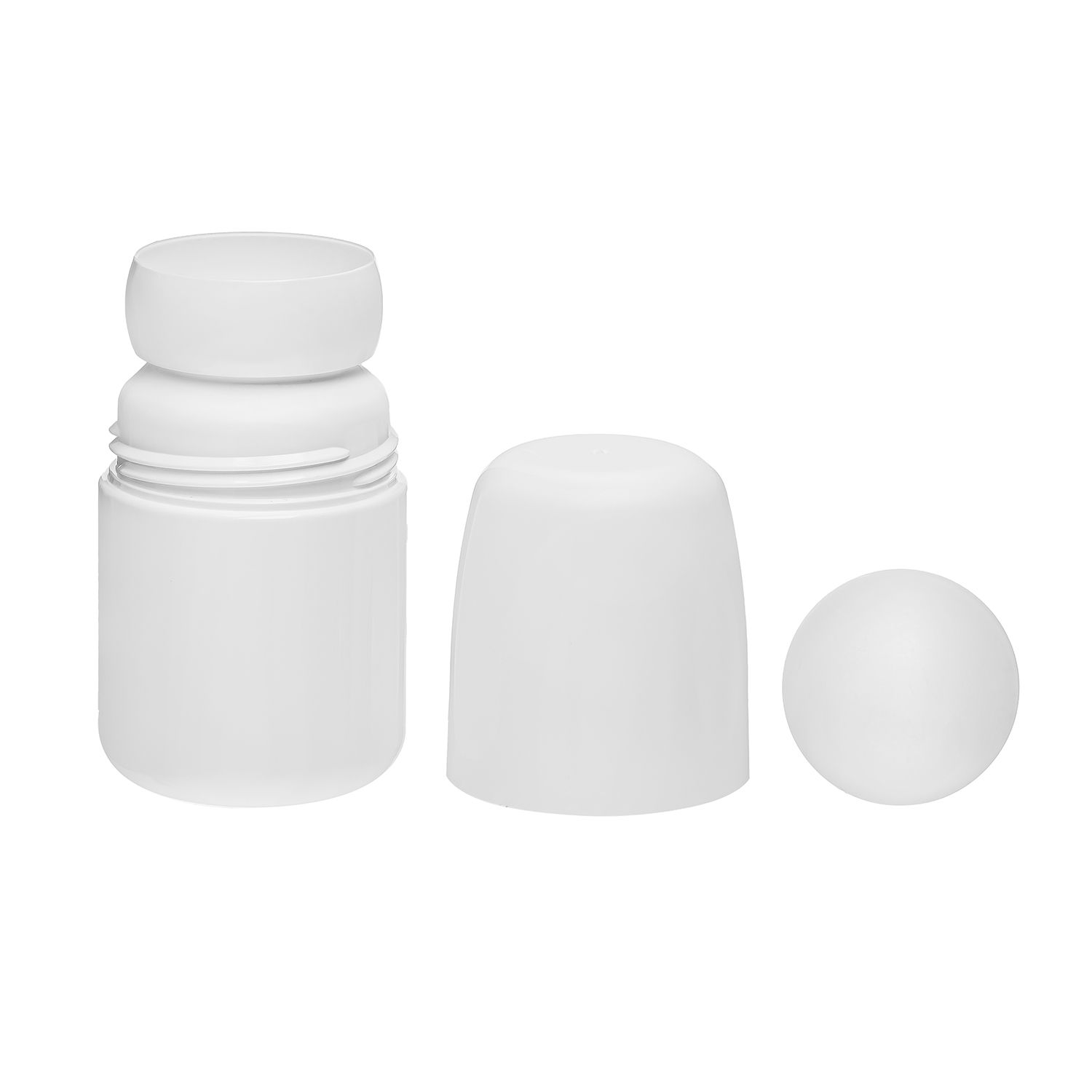 <p class="p1">The 50 ml bottle is made of plastic and is presented in white, which will provide protection from sunlight of products, prolong the shelf life. It is equipped with a plastic lid and a ball. Designed for personal hygiene products, namely liquid sharik antiperspirants.</p>